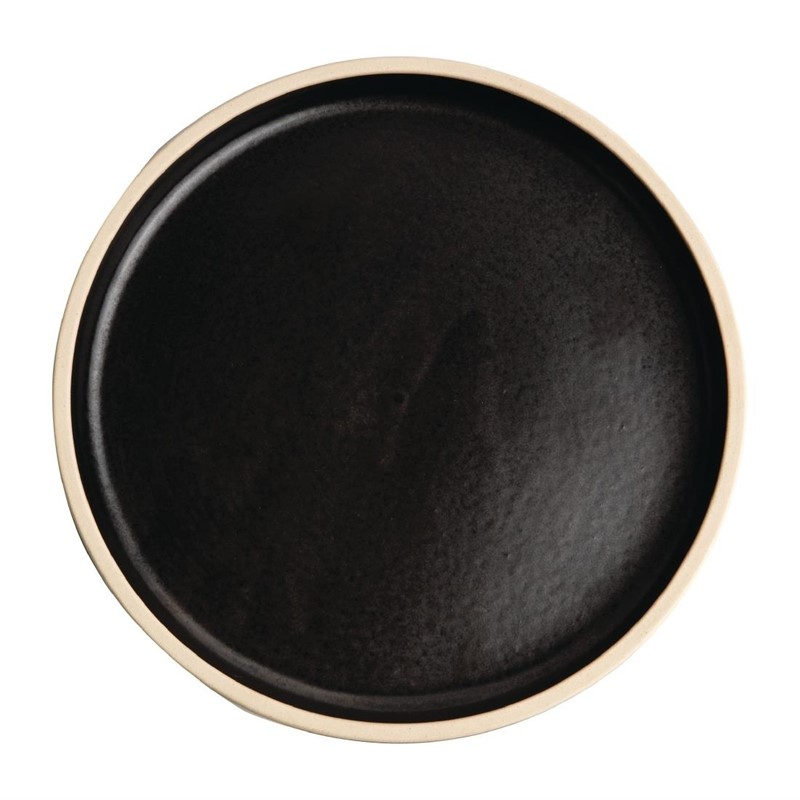 Assiettes plates bord droit noir mat 18 cm Lot de 6